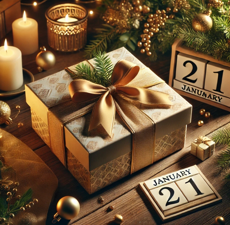 주위에 양초가 있고 가운데 선물상자가 있는그림