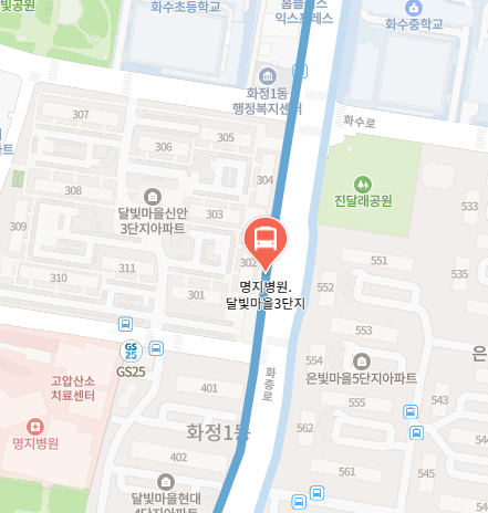 명지병원.달빛마을3단지에서 인천공항 리무진 공항버스(7400번) 지도 위치