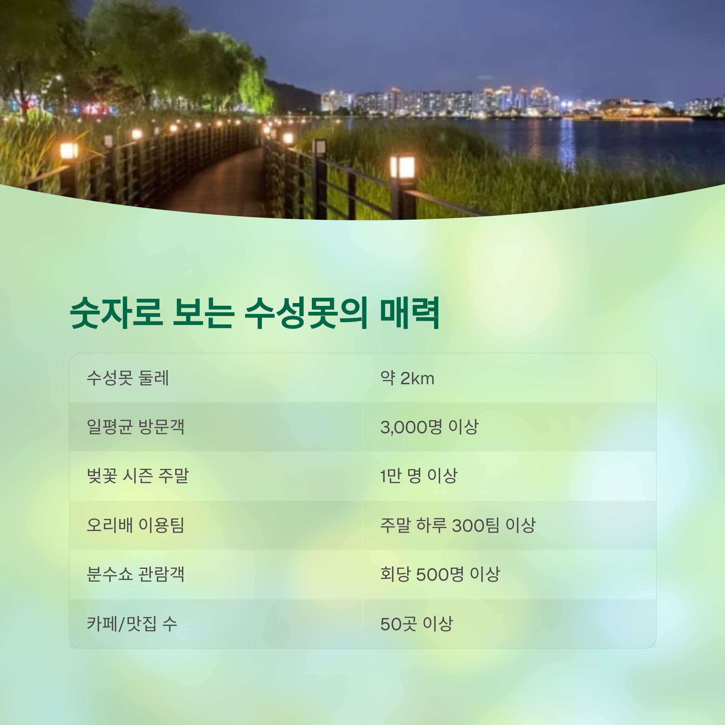 숫자로 보는 수성못의 매력