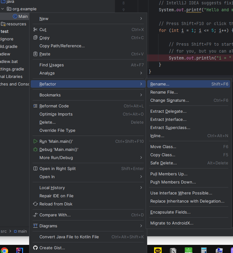 step02. 마우스 오른쪽 버튼을 클릭하여 Refactor &rarr; Rename을 선택한다.