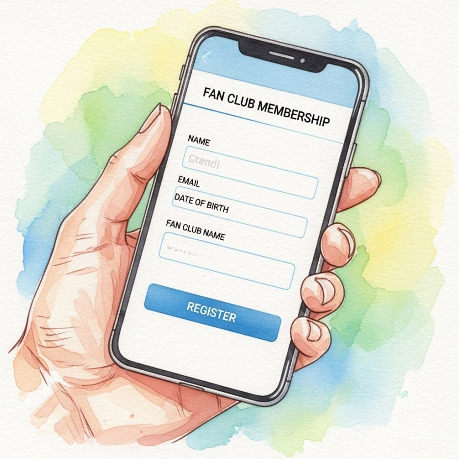 팬클럽 가입 화면이 보이는 스마트폰을 든 손