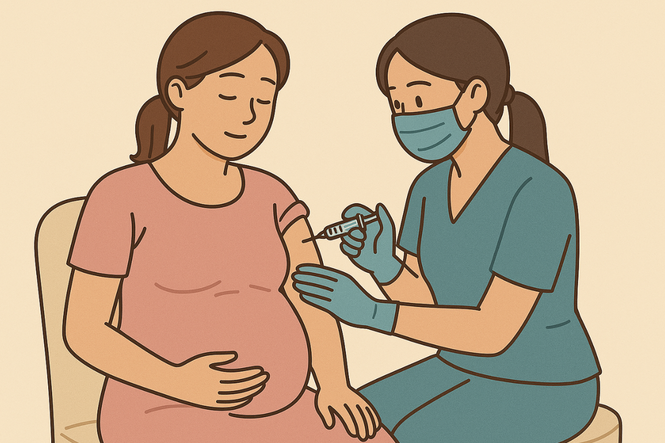 임산부가 독감예방주사 맞는 모습