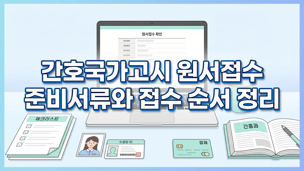 간호국가고시 원서접수 절차를 회원가입부터 결제 완료까지 보여주는 대표이미지