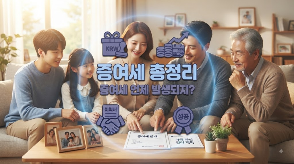 온가족이 증여세 관련한 안내문을 읽어보고 있는 모습