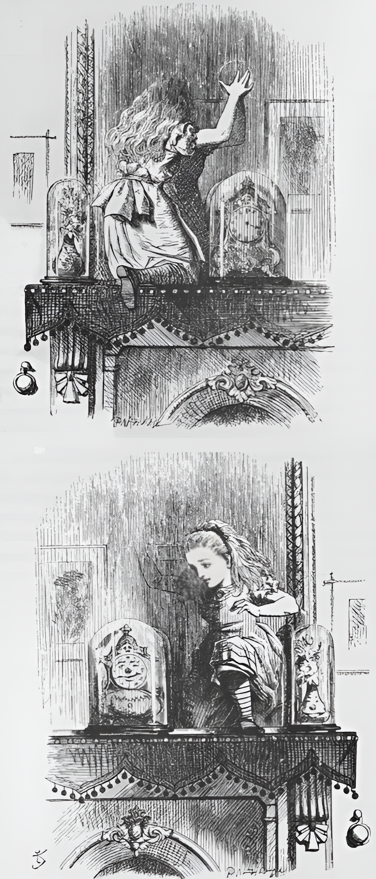 앨리스가 거울을 통과해 반대편으로 나가는 장면
[출처: 위키피디아]