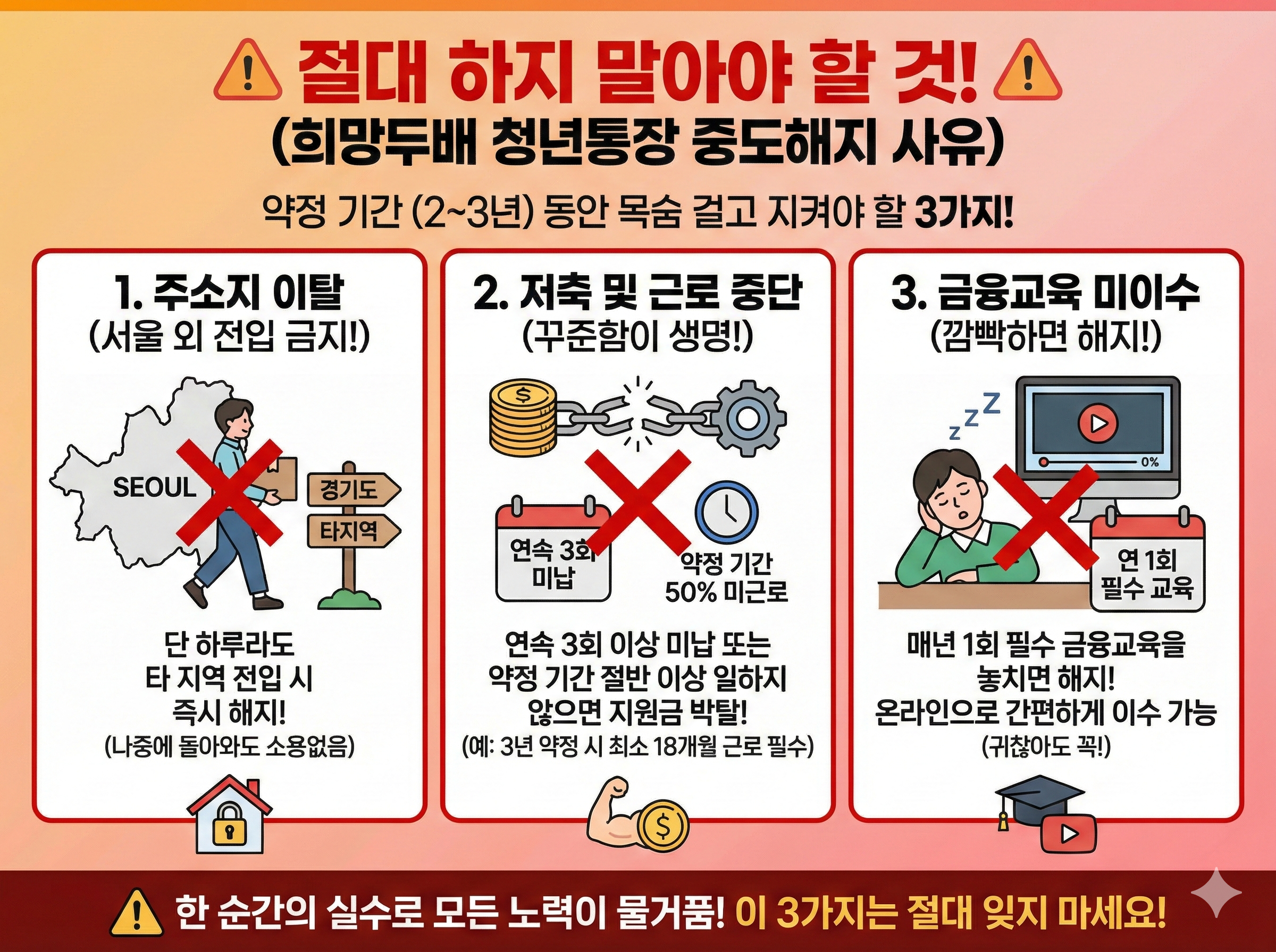 절대 하지 말아야 할 것 (희망두배 청년통장 중도해지 사유)