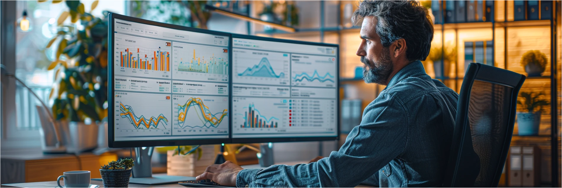 문제의 원인을 의심하면 모니터를 보며 고민하는 남자이미지