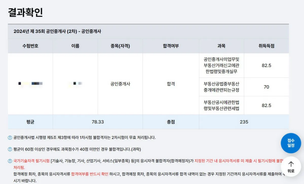 공인중개사-2차-과목별-시험-점수