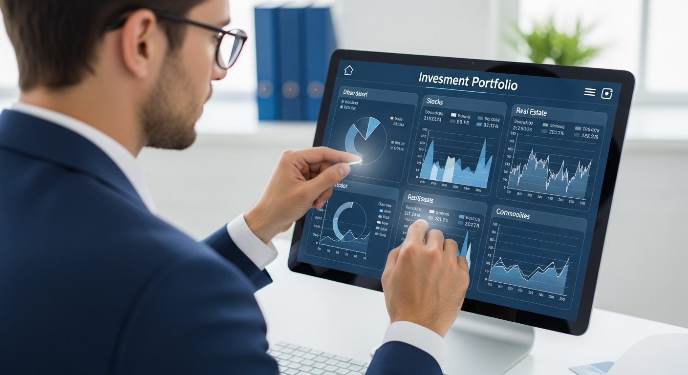 인플레이션에 대비하여 다각화된 투자 포트폴리오를 점검하는 투자자