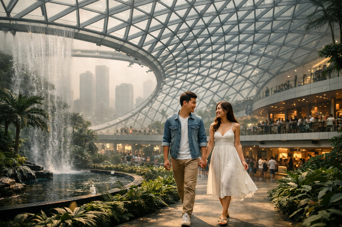 미세먼지 가득한 실외와 대비되는 쾌적한 실내 복합문화공간 전경.