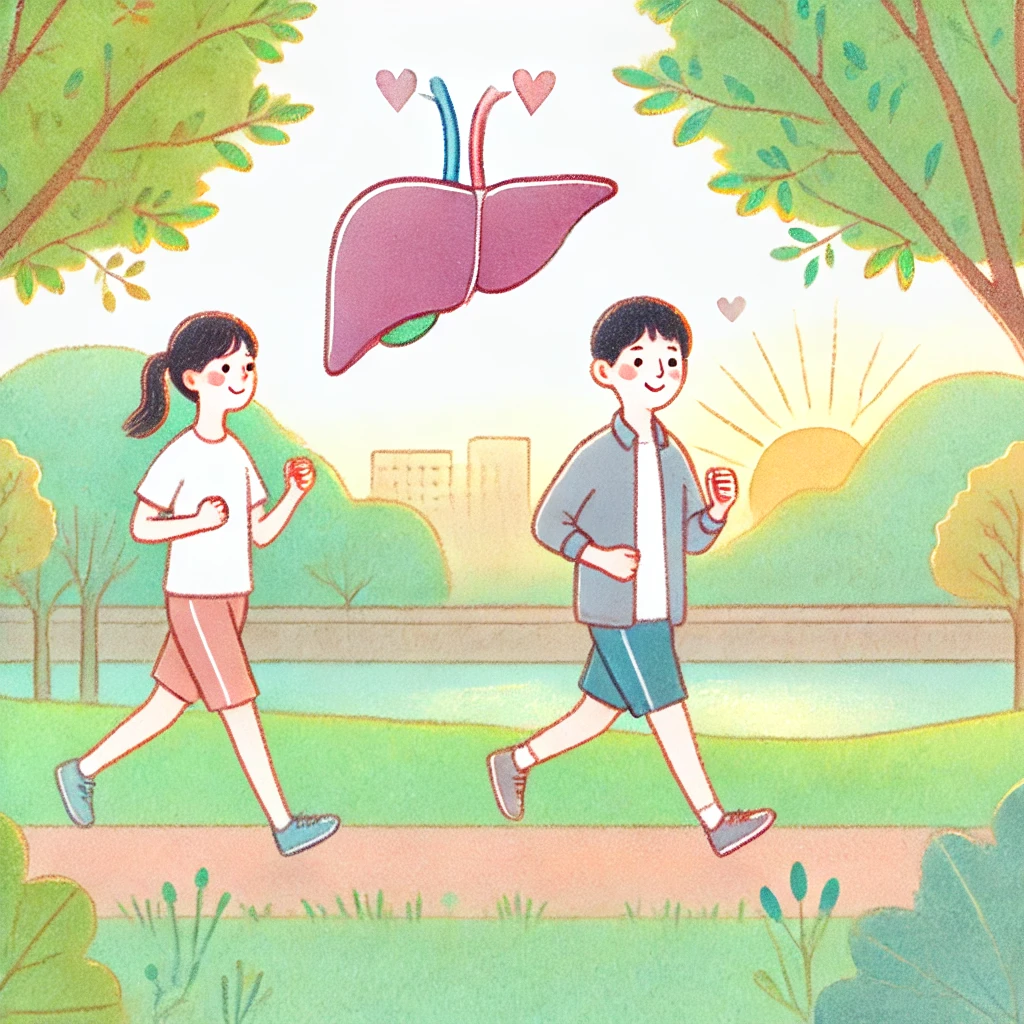 공원에서 조깅하는 아시아 부부 (활동적인 생활과 간 건강 유지)