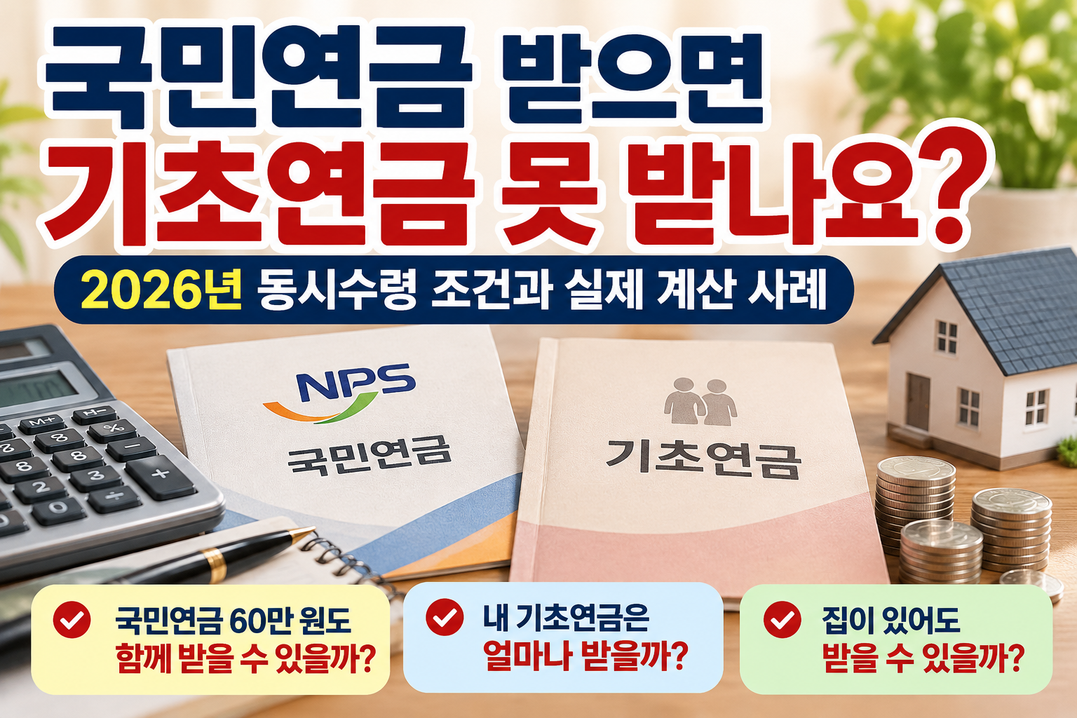 2026년 국민연금 기초연금 동시수령 조건과 국민연금 60만 원 수령 시 기초연금 계산 사례
