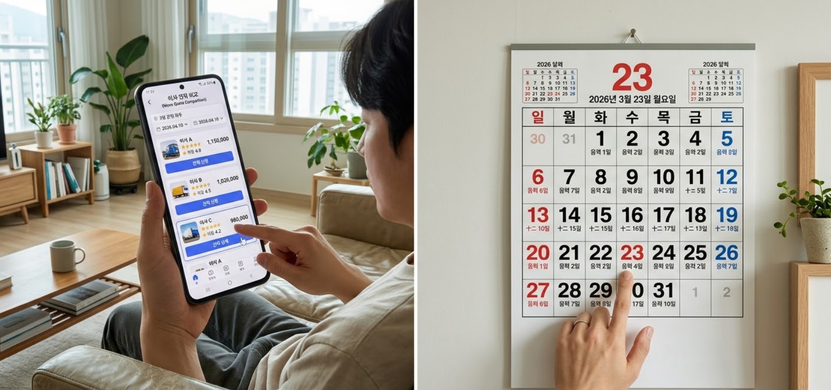 2026년 봄철 음력 9일 0일 손없는날 이사 일정 및 포장이사 견적 비교