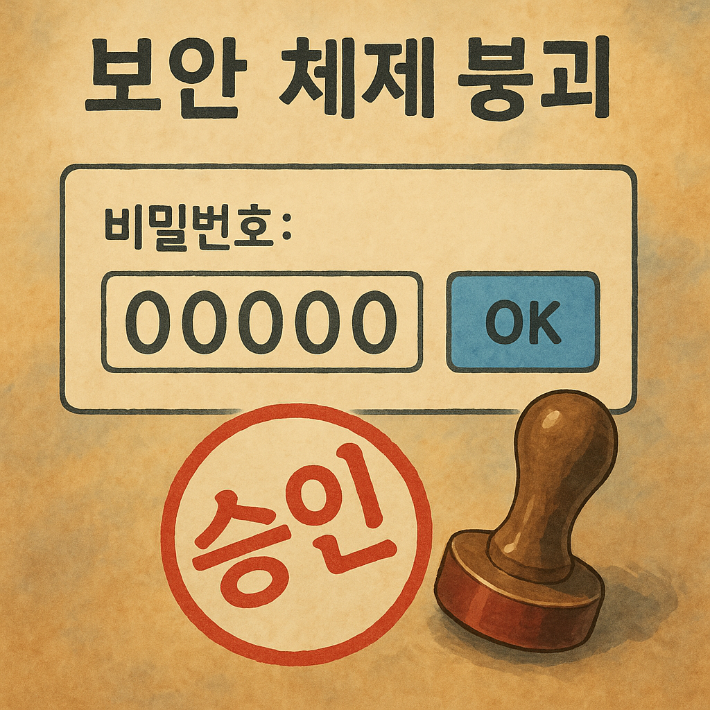 “‘0000’ 비밀번호와 도장 – 보안과 책임의 붕괴를 시각화”