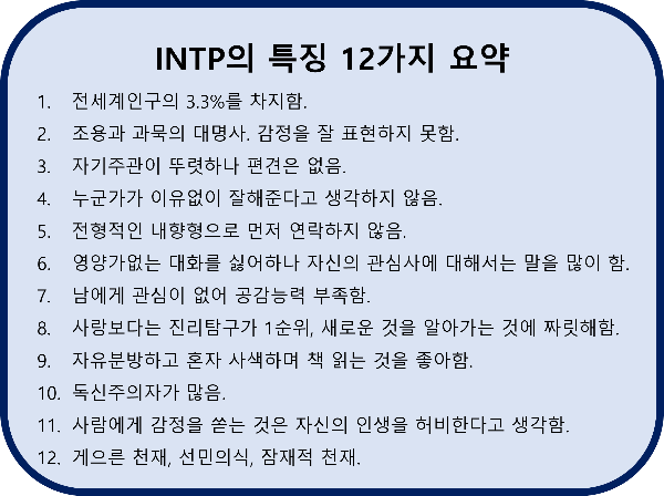 INTP의 특징 12가지 요약