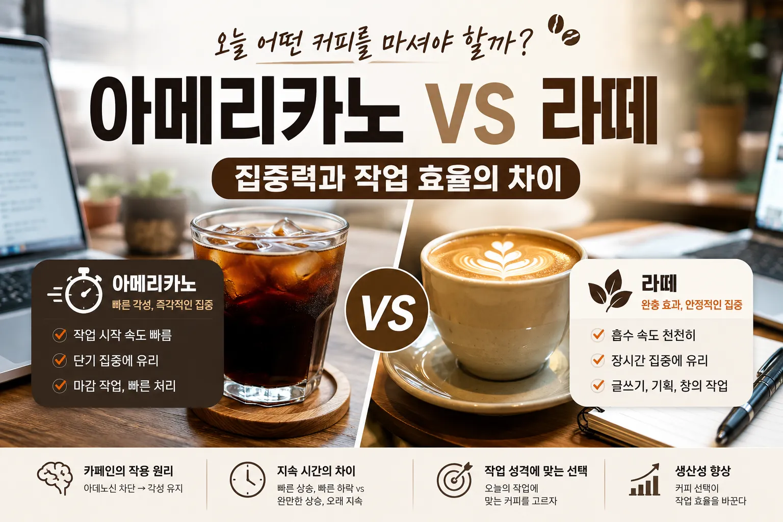 아메리카노 vs 라떼 (카페인 흡수, 집중력, 작업 효율)