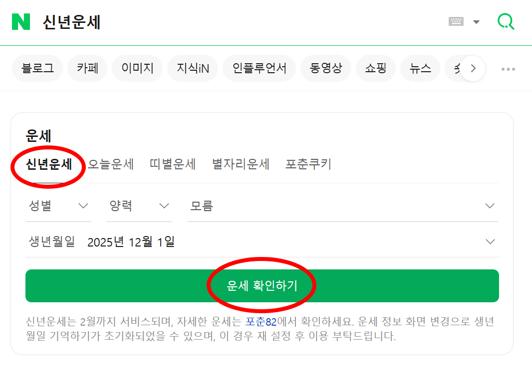 네이버 신년운세 화면