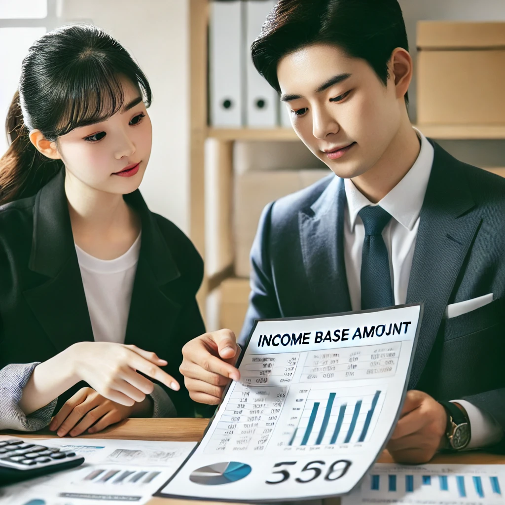 한국의 젊은 직장인이 사무실에서 재정 고문에게 세부 사항을 설명받고 있습니다. 테이블에는 차트와 서류가 놓여 있습니다.