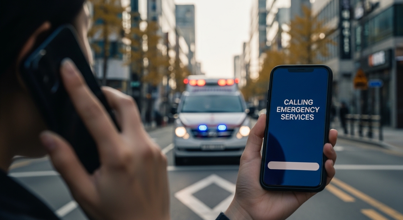 휴대전화를-들고-응급-구조대에-전화하는-사람의-모습입니다.