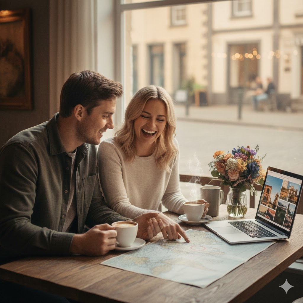 잠시 쉬어가며 함께 여행 지도를 펼치고, 다시금 설렘을 찾아가는 예비부부.