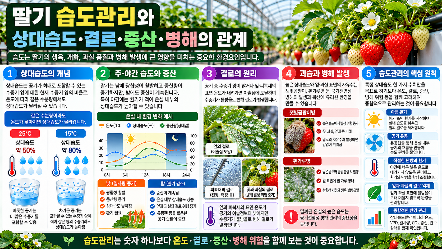딸기 습도관리와 상대습도&middot;결로&middot;증산&middot;병해의 관계