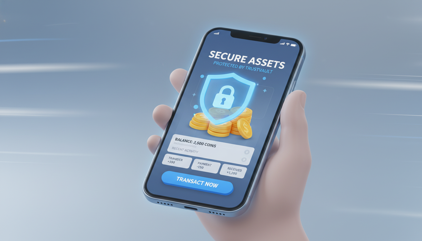 전자금융거래법으로 안전하게 보호받는 띵코인 포인트를 나타내는 3D 일러스트