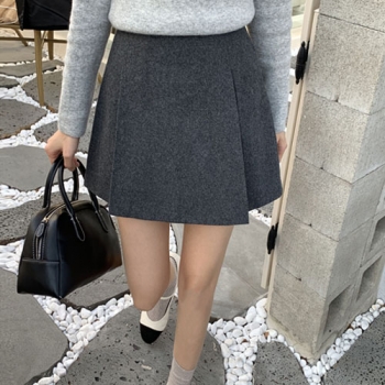2color 여성 하이웨스트 A라인 미니 플리츠 울 스커트 테니스 주름 치마 겨울