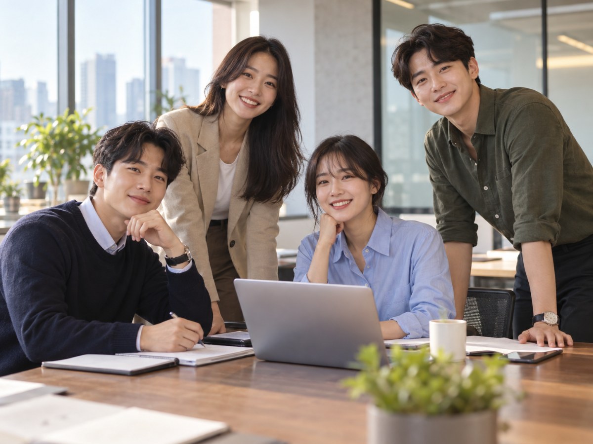 사무실에서 함께 일하는 청년 직원들