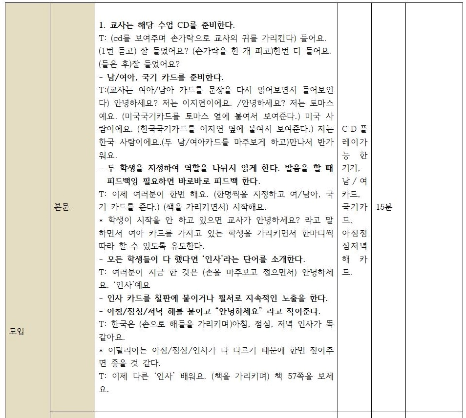 한국어 초급 교안 작성- 도입 부분을 해보았다. 세종한국어의 재외동포를 위한 한국어 1-1을 참고로 작성했다.