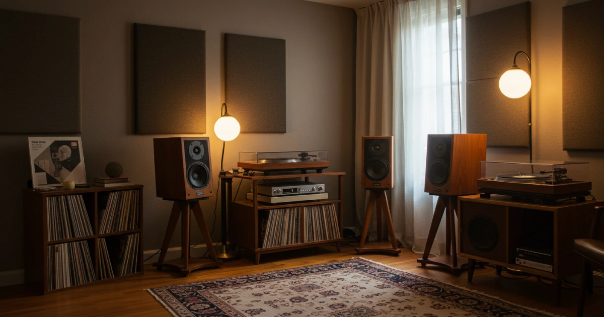 빈티지 오디오 장비와 방음 인테리어가 조화된 음악 감성 공간