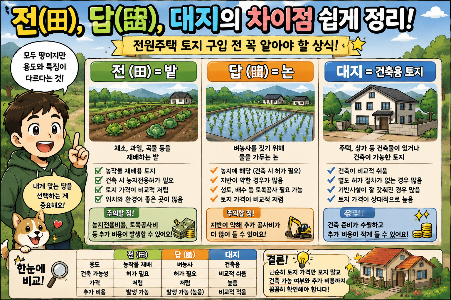 전(田), 답(畓), 대지의 차이점 쉽게 정리!