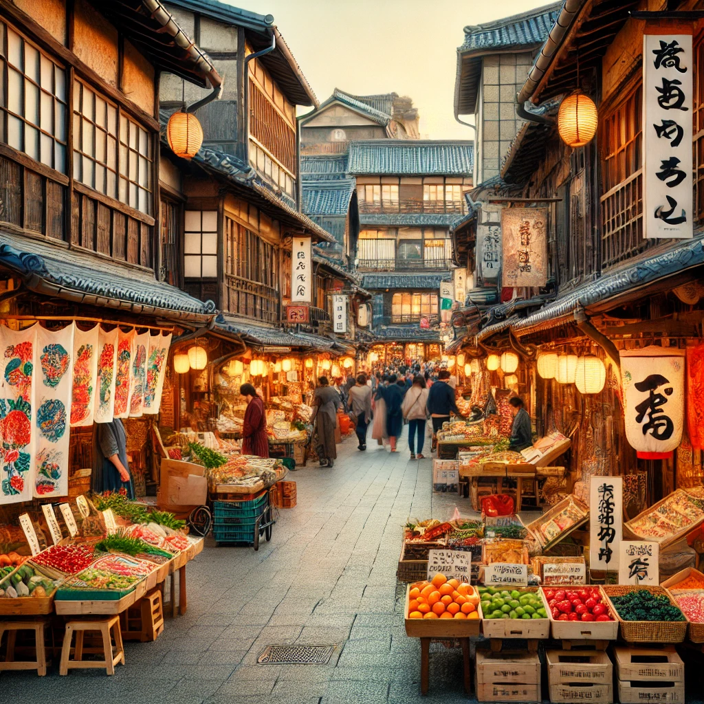 오카야마의 전통 시장과 쇼핑 거리 풍경