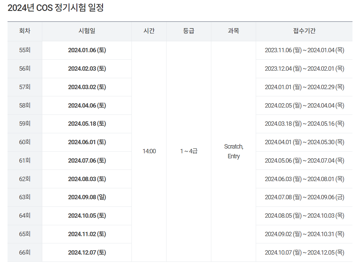 COS 시험일정