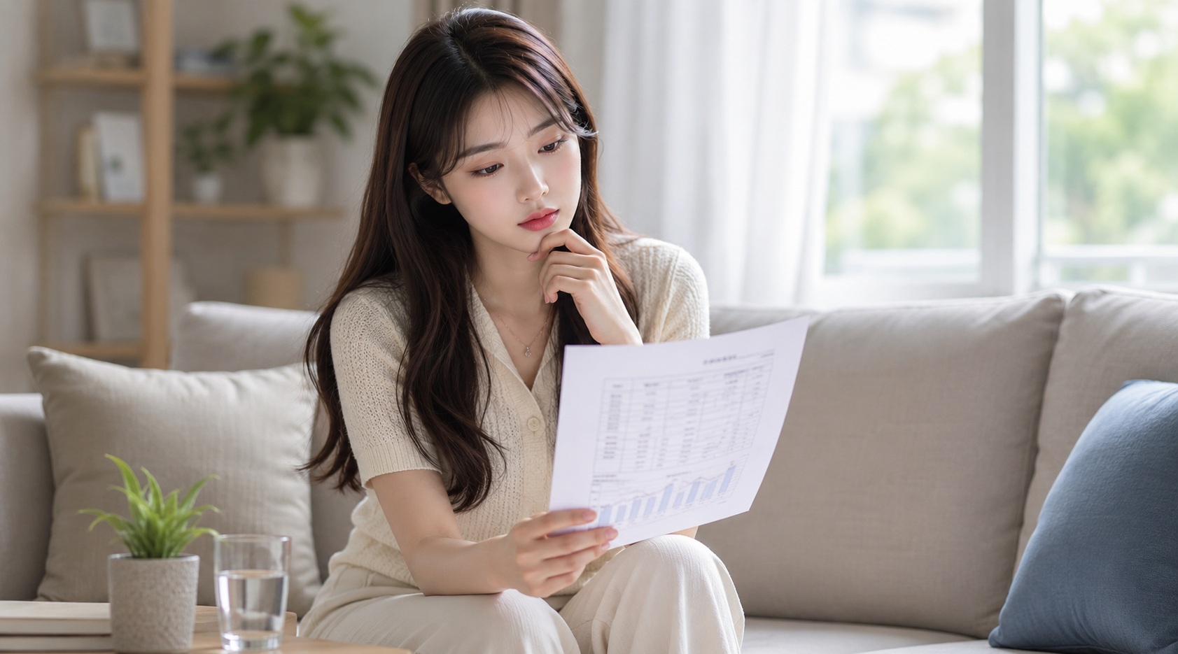 수면검사 결과지를 보며 치료 필요성을 고민하는 여성