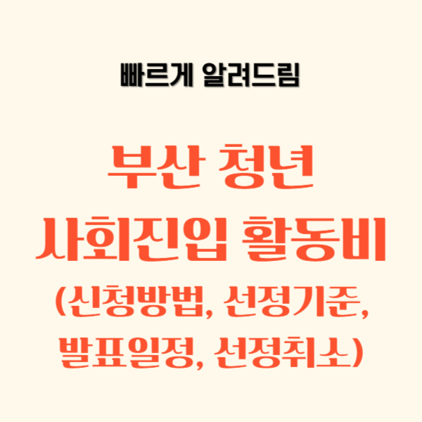 부산 청년 사회진입 활동비 신청방법, 선정기준, 발표일정, 선정취소