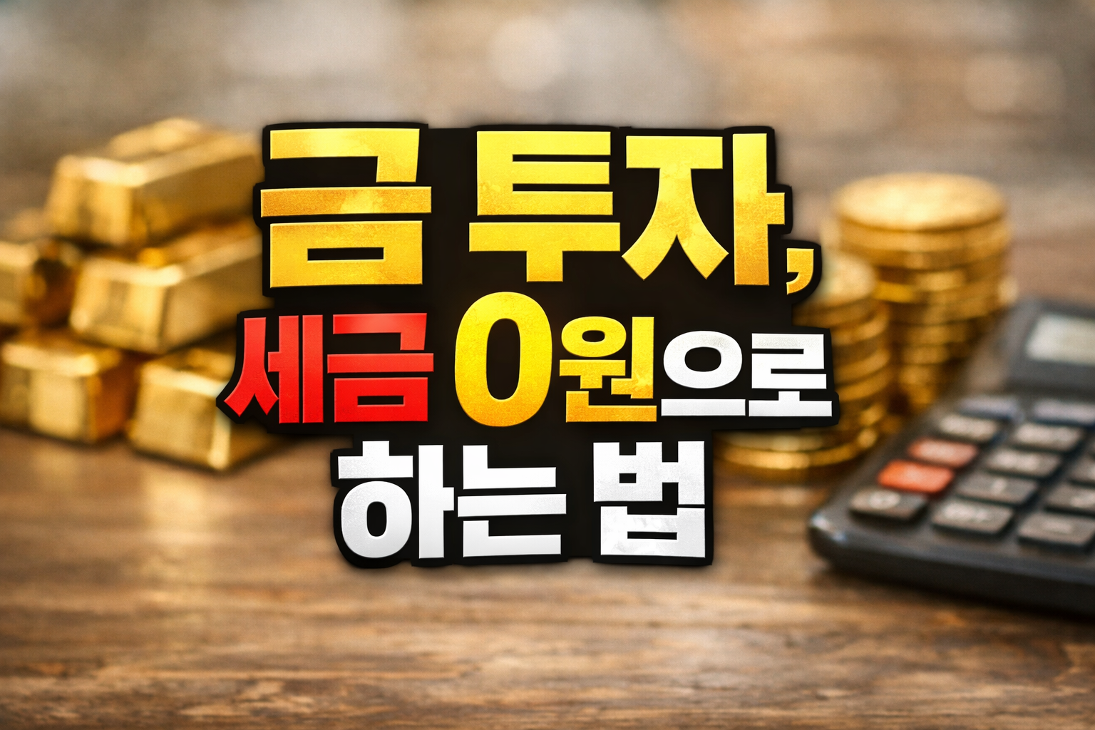 금 투자 세금 0원 구조를 설명하는 이미지, 골드바와 계산기가 함께 놓인 KRX 금시장 비교 썸네일