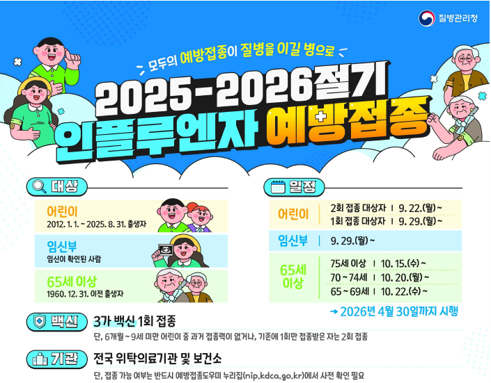 질병관리청 독감예방접종 안내 이미지