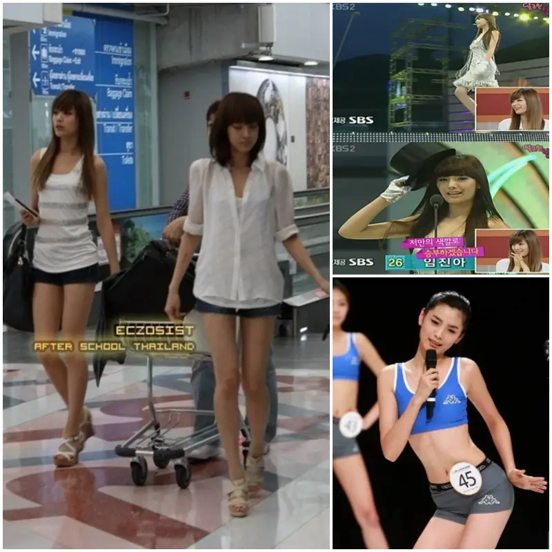 나나 짧은 반바지에 나시티를 입은 공항 사진과 슈퍼모델 선발대회 방송 사진