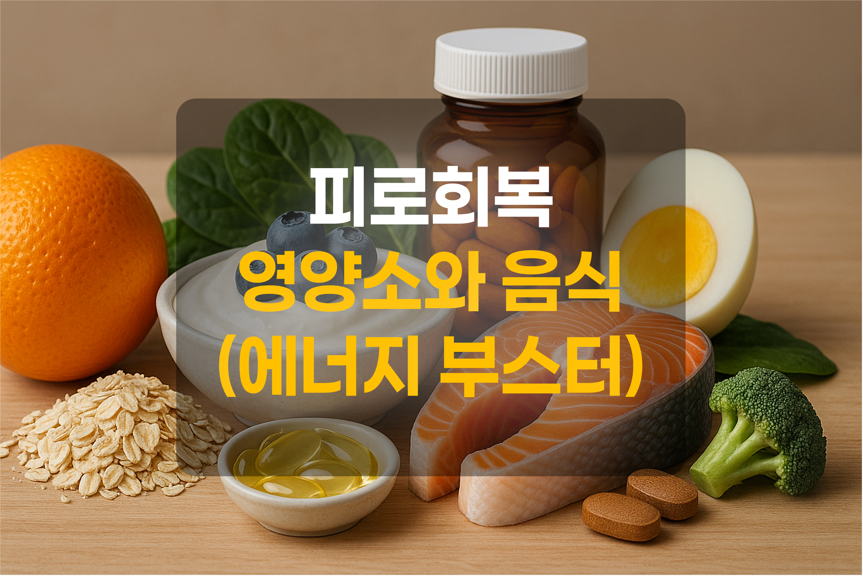 피로회복을 위한 영양제와 음식을 표현한 그림