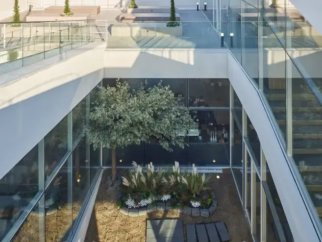 겨울방학 국내 여행지-
계단식으로 조성된 건물내무 안 나무들이 있는 정원