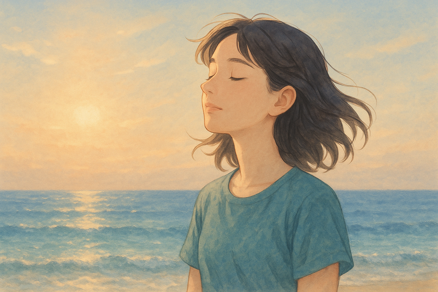 바다 냄새와 평온한 감정을 상징적으로 표현한 감성 일러스트