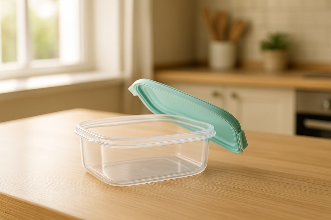 뚜껑이열려있는락앤락통이식탁위에놓여있는사진