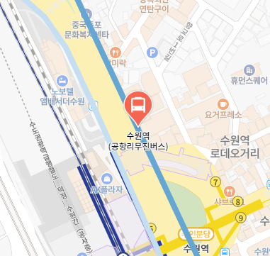 수원역에서 인천공항 리무진 공항버스(4100번) 지도 위치