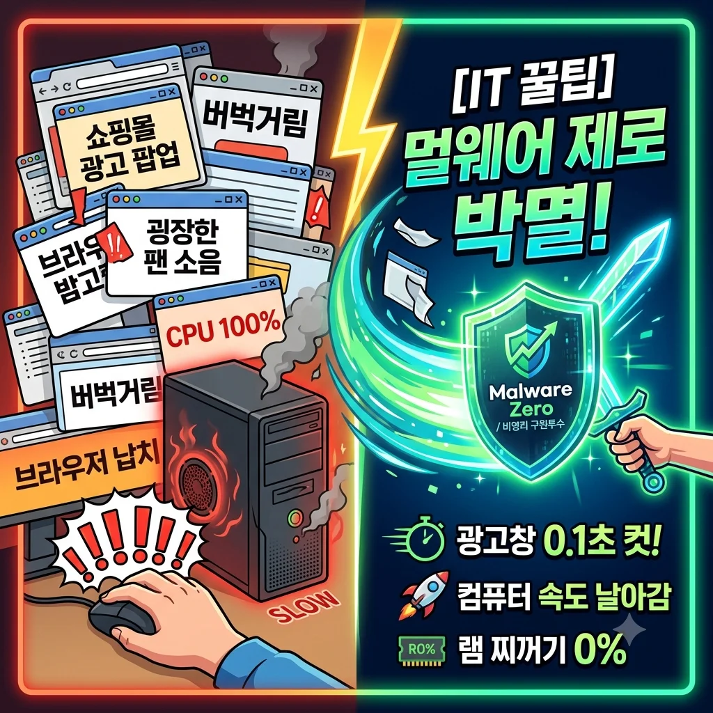 인터넷 광고창 무한 팝업 제거 및 컴퓨터 악성코드 박멸 멀웨어 제로 다운로드 가이드 대표 썸네일