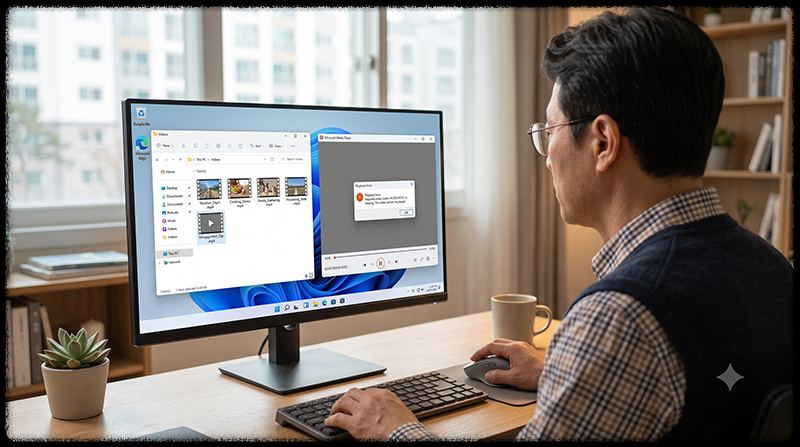 Windows 11에서 특정 MP4 동영상만 코덱 오류로 재생되지 않는지 확인하는 모습