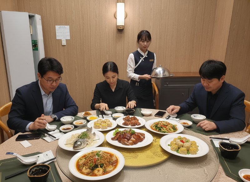 사람들이 레이지수잔을 중심으로 앉아서 음식을 먹으려 하고 있다.