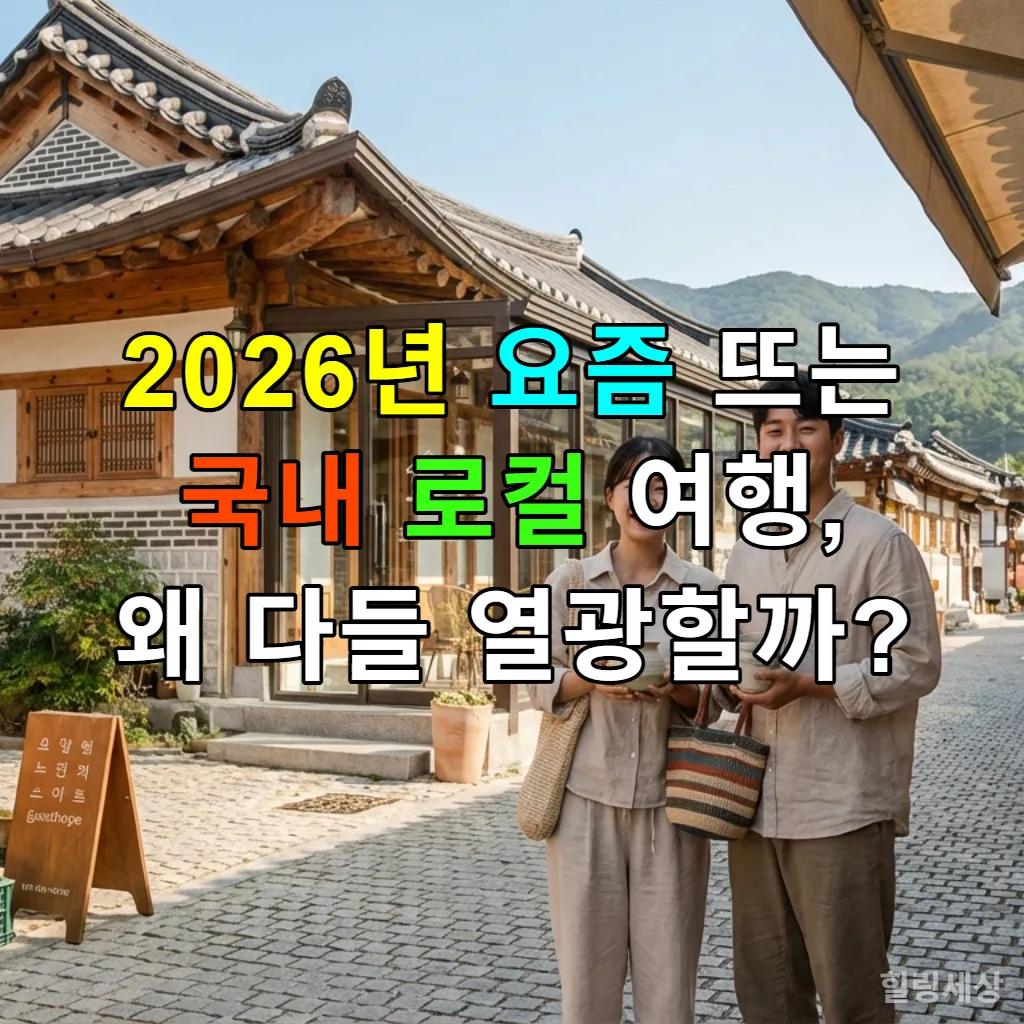 2026년 국내 로컬 여행의 매력을 담은 한옥 마을과 젊은 커플의 모습