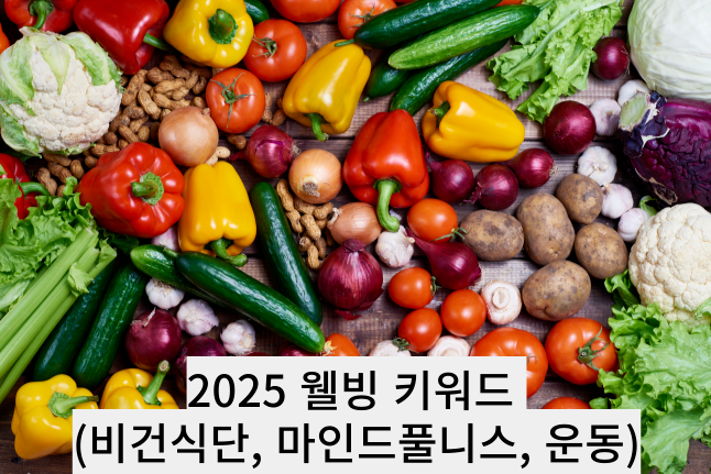 2025 웰빙 키워드 (비건식단, 마인드풀니스, 운동)