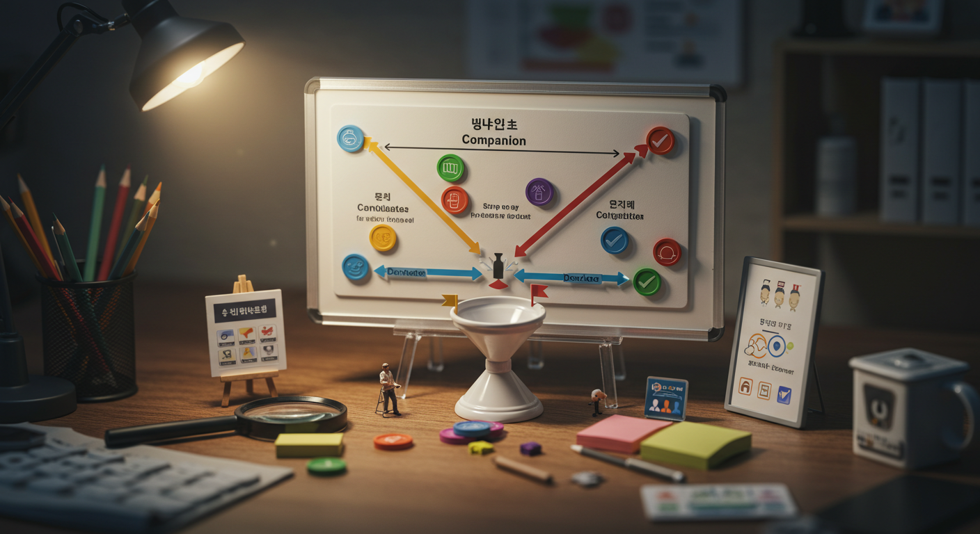 상황&middot;동반자&middot;기기라는 세 개의 축으로 추천 후보를 걸러내는 전략 다이어그램