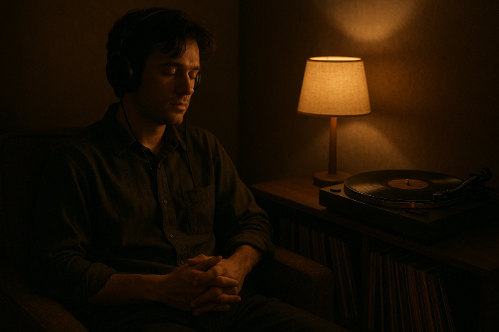 아날로그 음악과 함께 휴식을 취하는 사람의 모습